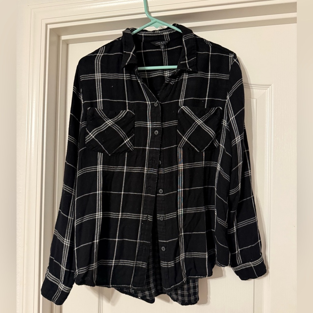 Women’s Lucky Brand Black and White Checkered Shirt